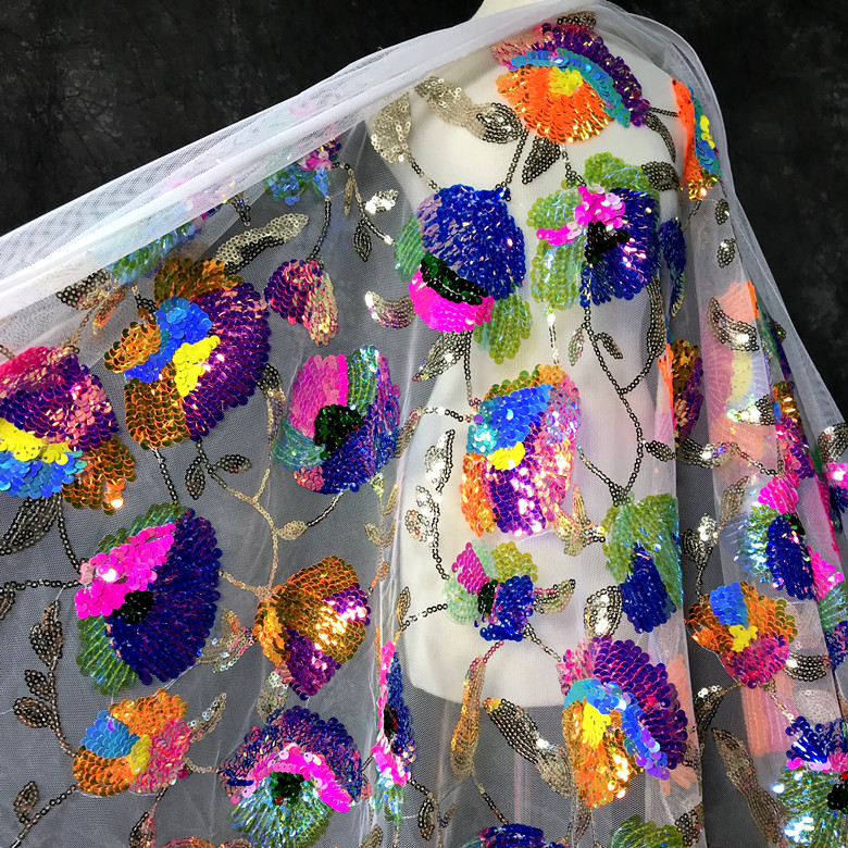Colorful Crystal Sequins Flowe - Crystal Mesh Fabric ulasan dan harga