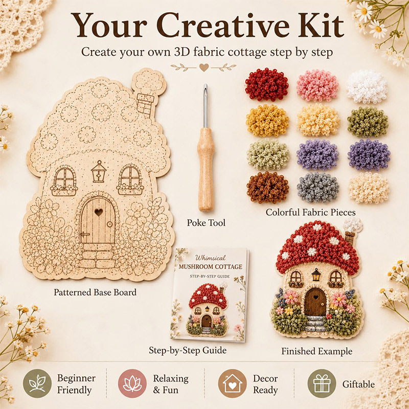 3D Mushroom House Poke Art DIY - Embroidery Craft ulasan dan harga