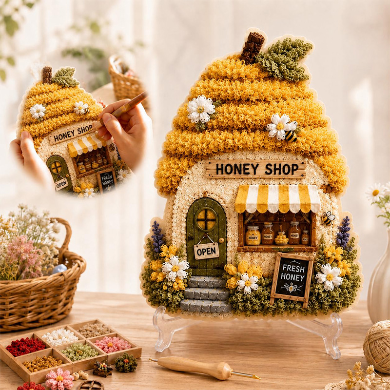 3D Mushroom House Poke Art DIY - Embroidery Craft ulasan dan harga