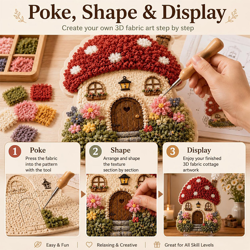 3D Mushroom House Poke Art DIY - Embroidery Craft ulasan dan harga