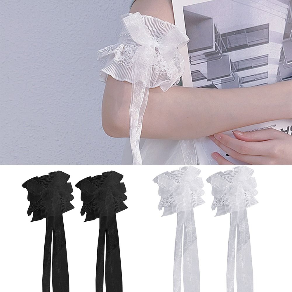 Arm Warmers Bowknot Arm Sleeve - Elastic Lace Trim ulasan dan harga