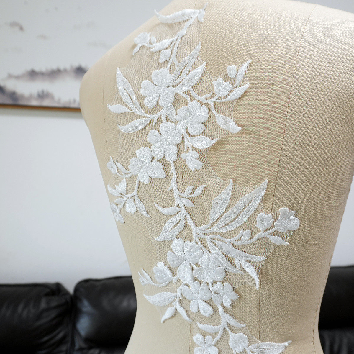 White Floral Leaf Sequins Appl - Embellish Craft ulasan dan harga